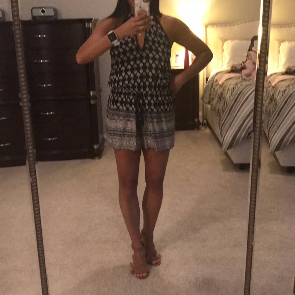 Navy and tan romper